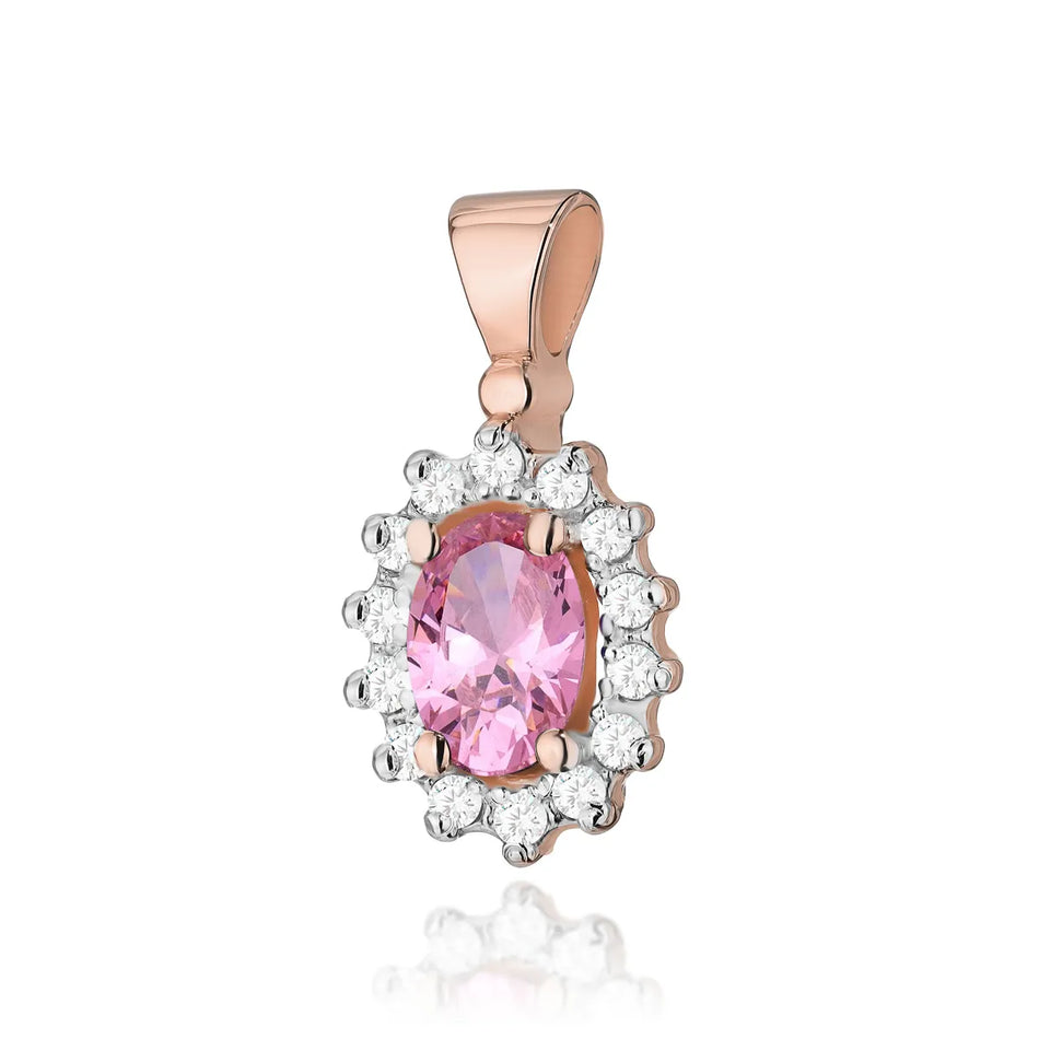 Gold Pendant with 0.50ct Pink topaz and 0.12ct Diamonds