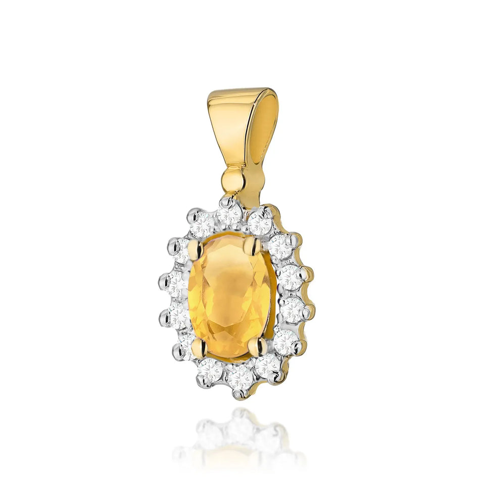 Gold Pendant with 0.60ct Citrin and 0.12ct Diamonds