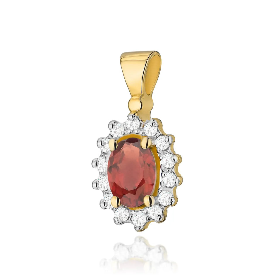 Gold Pendant with 0.50ct Garnet and 0.12ct Diamonds