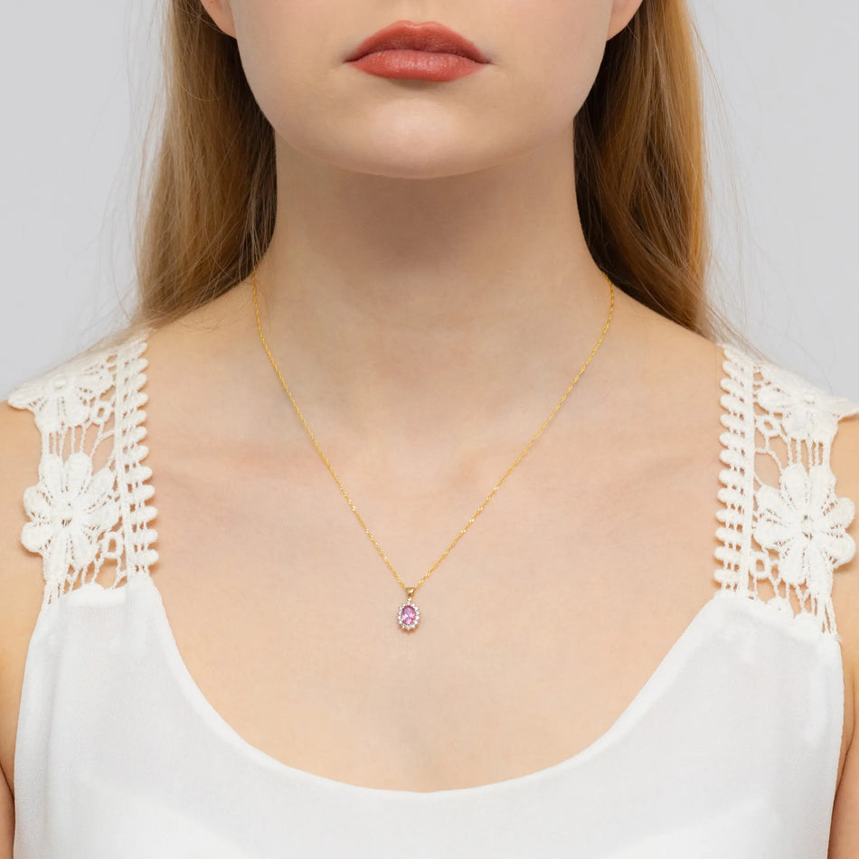 Gold Pendant with 0.50ct Pink topaz and 0.12ct Diamonds