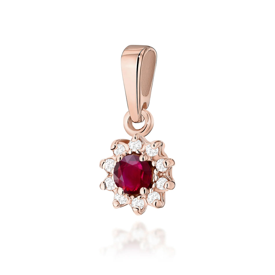 Gold Pendant with 0.15ct Ruby and 0.086ct Diamonds