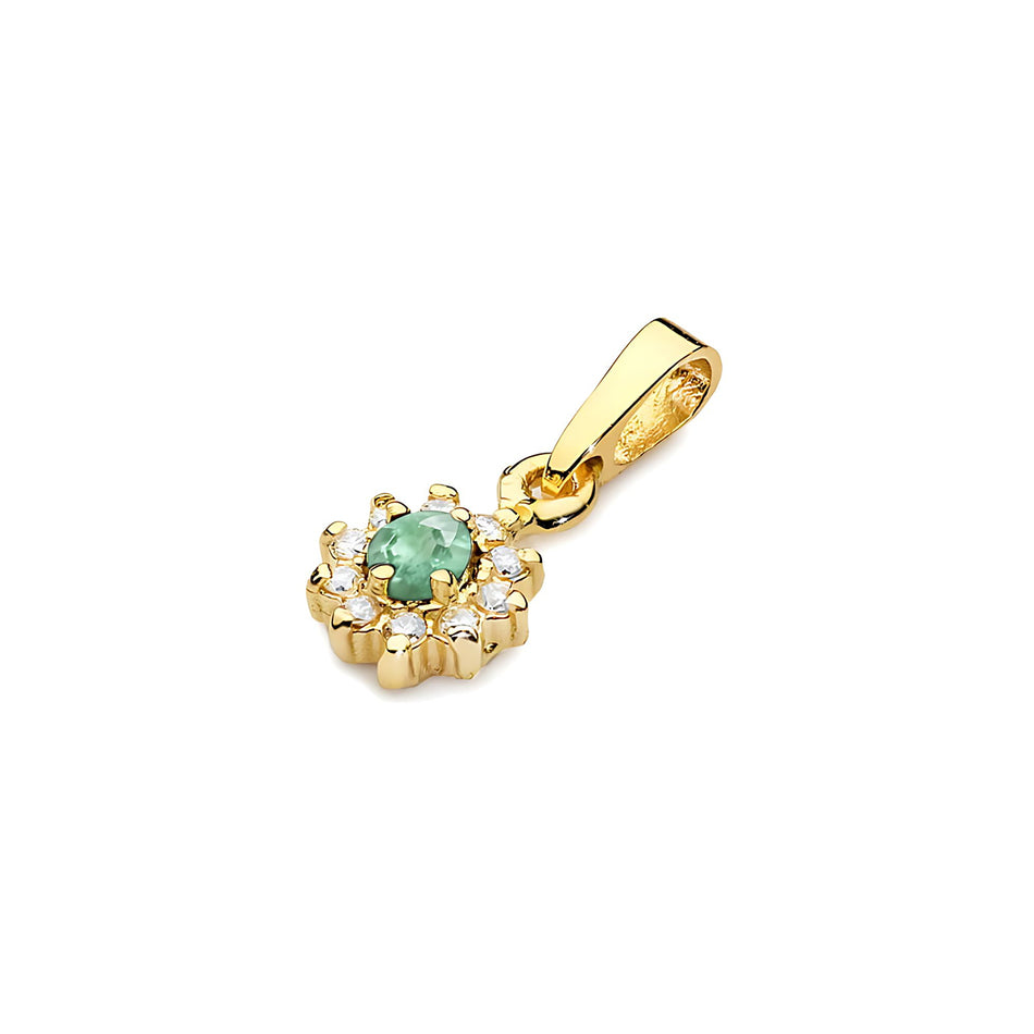 Gold Pendant with 0.15ct Emerald and 0.086ct Diamonds