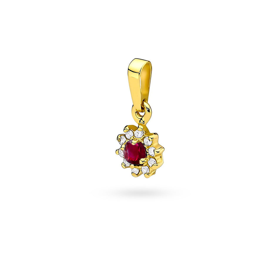 Gold Pendant with 0.15ct Ruby and 0.086ct Diamonds