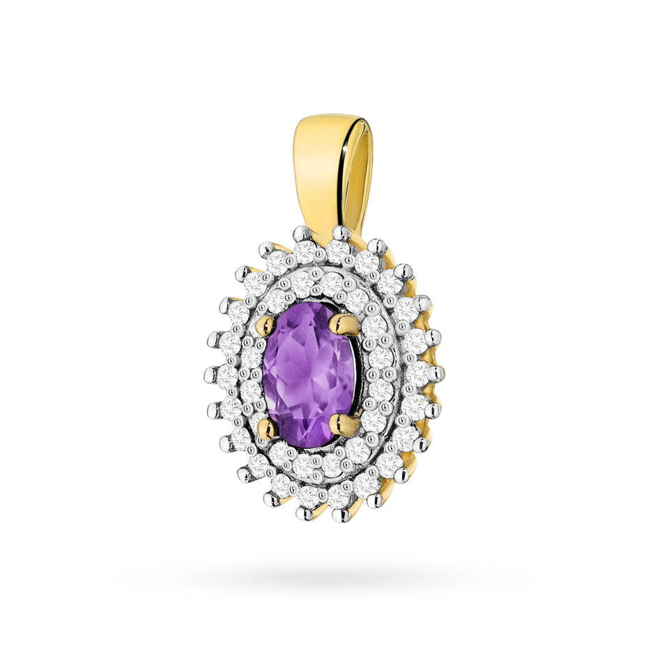 Gold Pendant with 0.40ct Amethyst and 0.19ct Diamonds