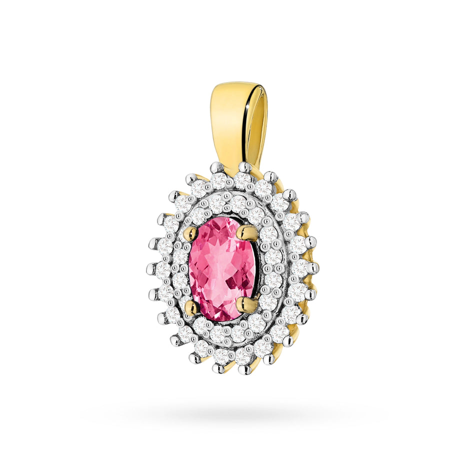 Gold Pendant with 0.50ct Pink topaz and 0.19ct Diamonds