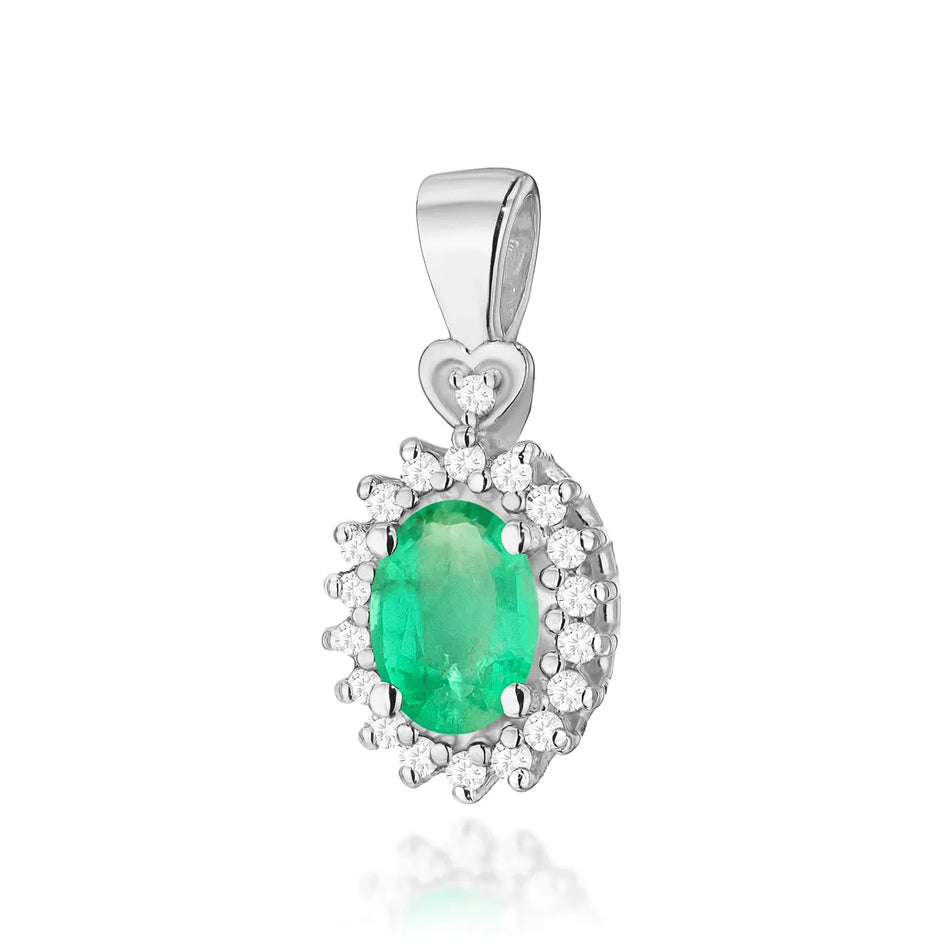 Gold Pendant with 0.40ct Emerald and 0.095ct Diamonds