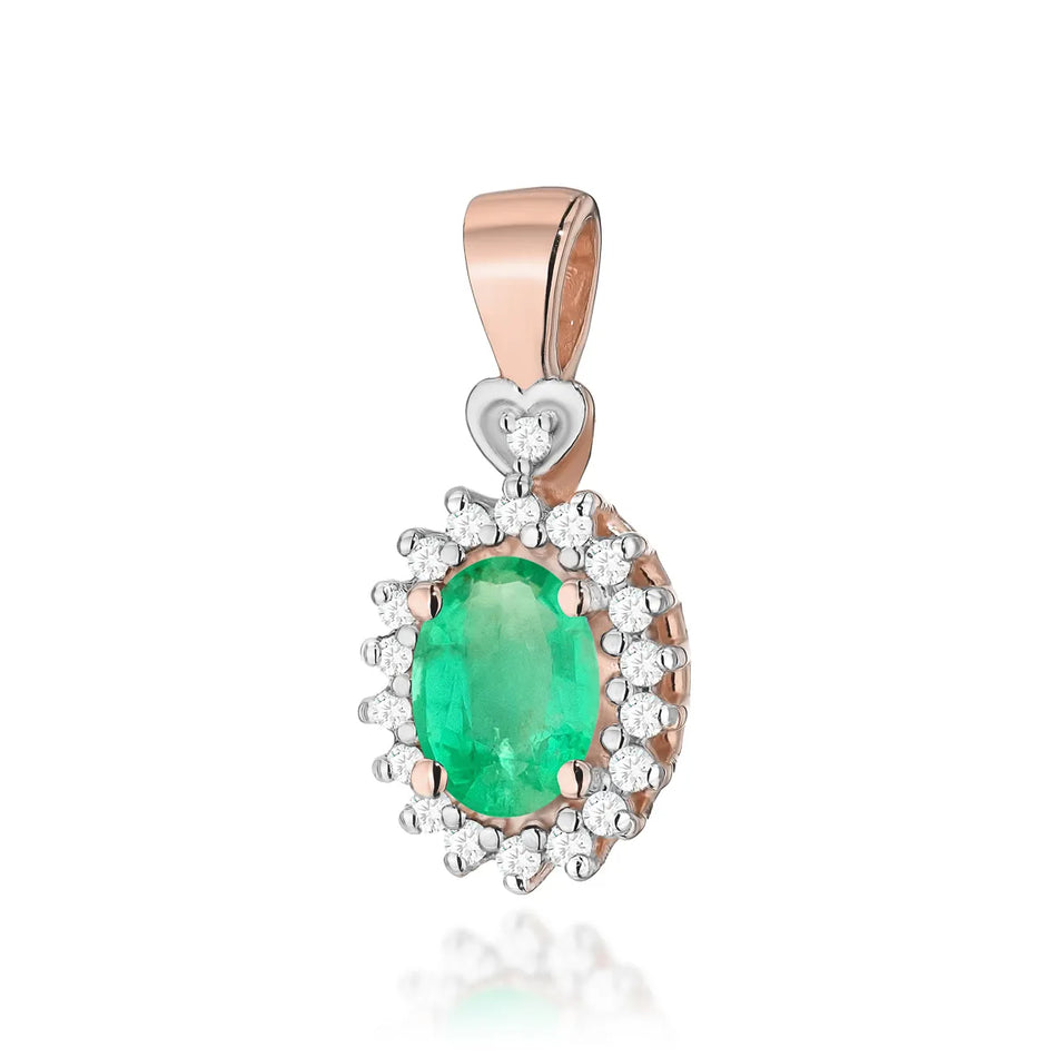 Gold Pendant with 0.40ct Emerald and 0.095ct Diamonds