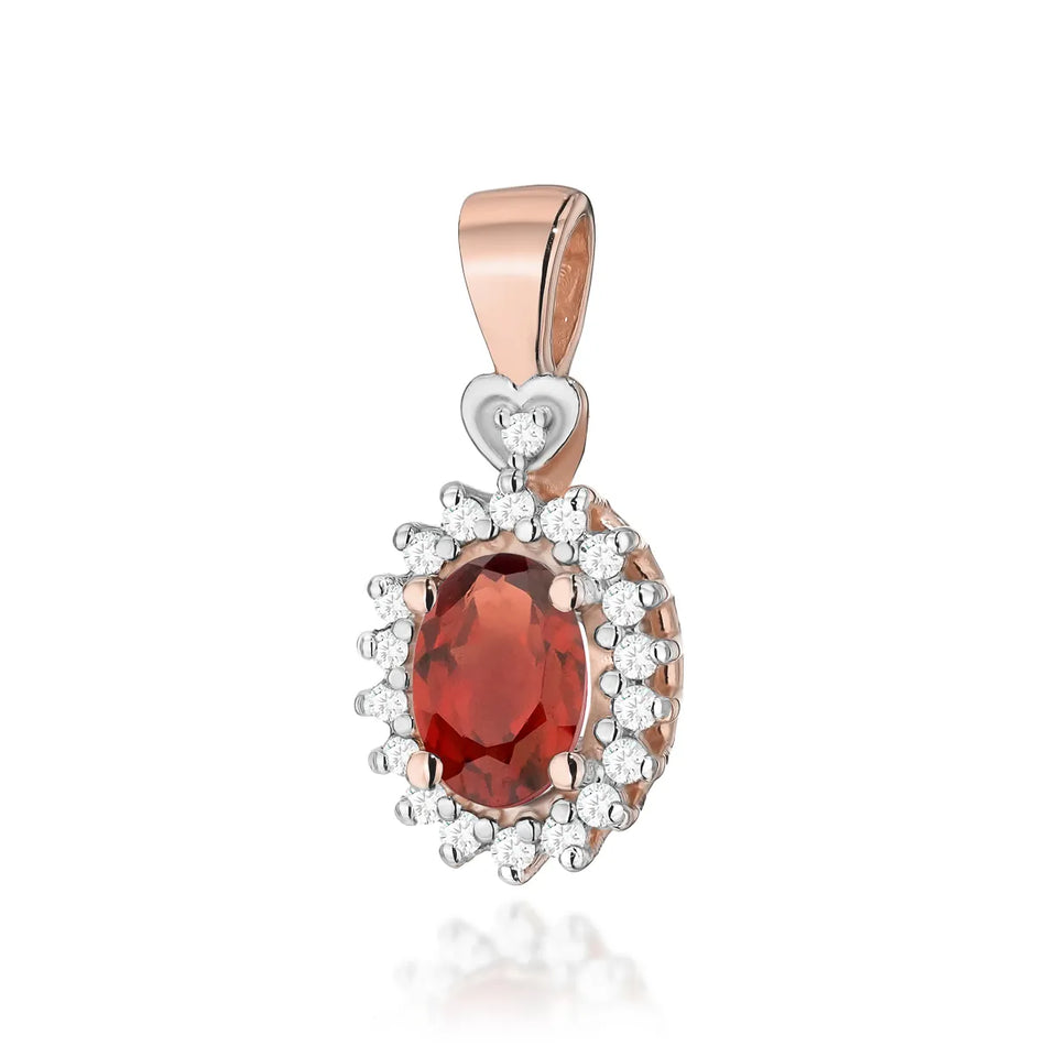 Gold Pendant with 0.50ct Garnet and 0.095ct Diamonds