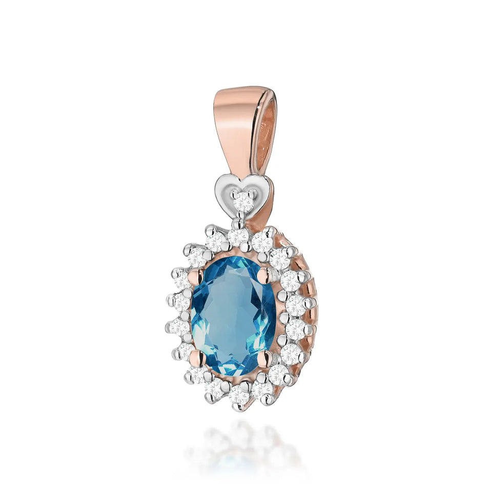 Gold Pendant with 0.50ct Topaz London Blue and 0.095ct Diamonds