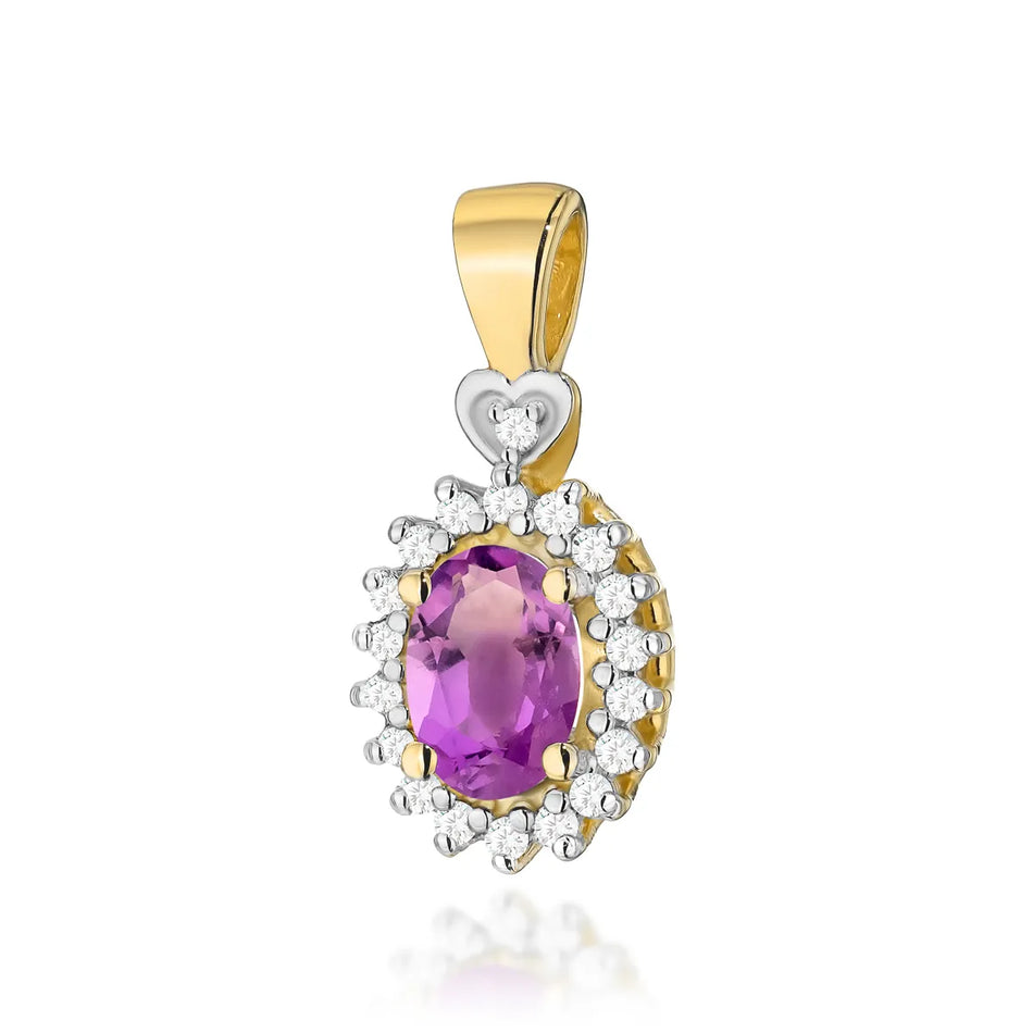 Gold Pendant with 0.40ct Amethyst and 0.095ct Diamonds