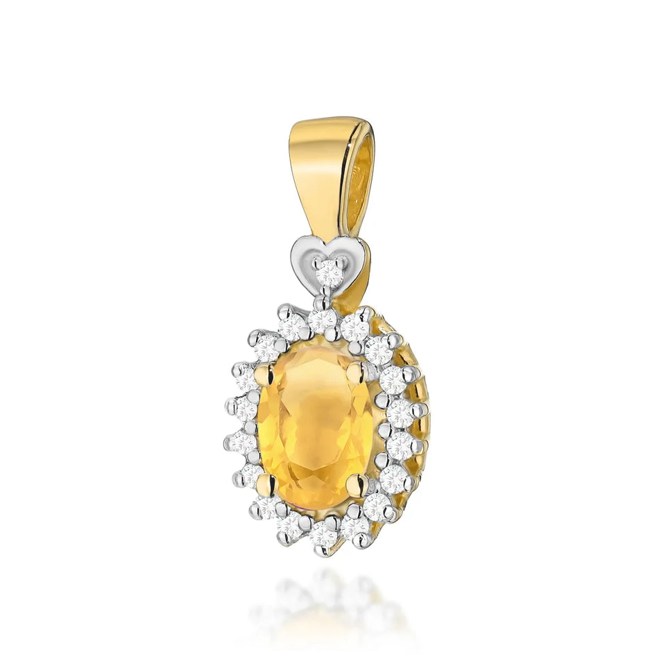 Gold Pendant with 0.60ct Citrin and 0.095ct Diamonds
