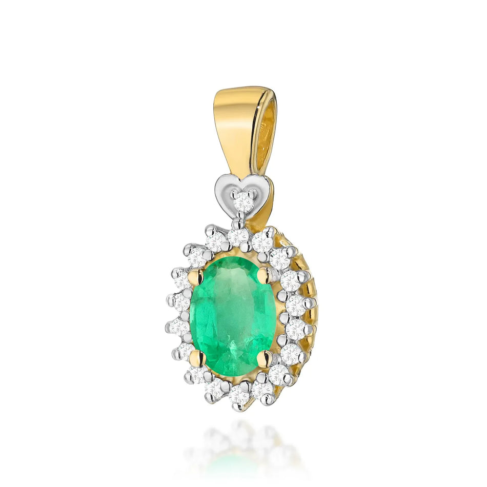 Gold Pendant with 0.40ct Emerald and 0.095ct Diamonds