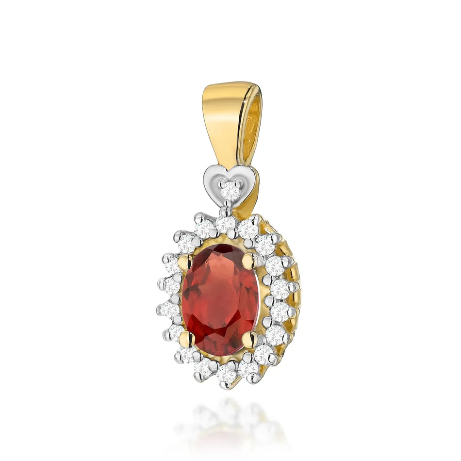 Gold Pendant with 0.50ct Garnet and 0.095ct Diamonds