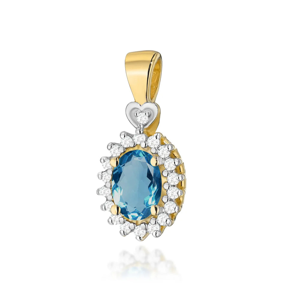Gold Pendant with 0.50ct Topaz London Blue and 0.095ct Diamonds