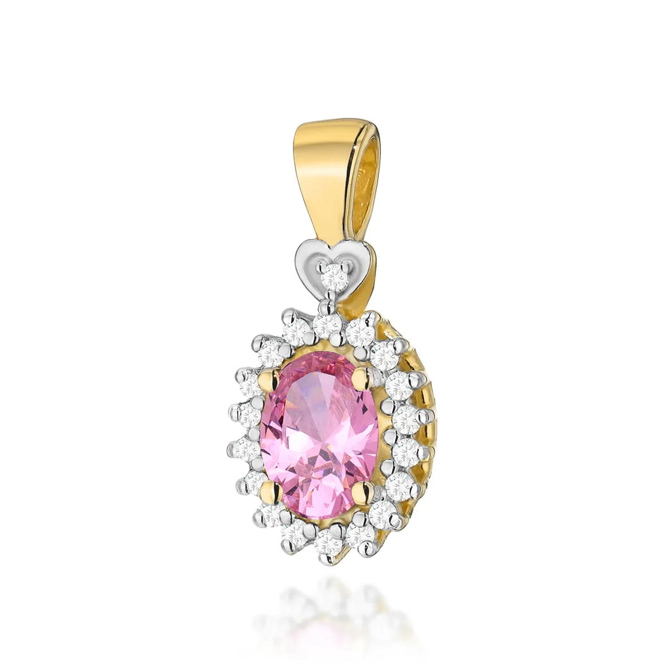 Gold Pendant with 0.50ct Pink topaz and 0.095ct Diamonds