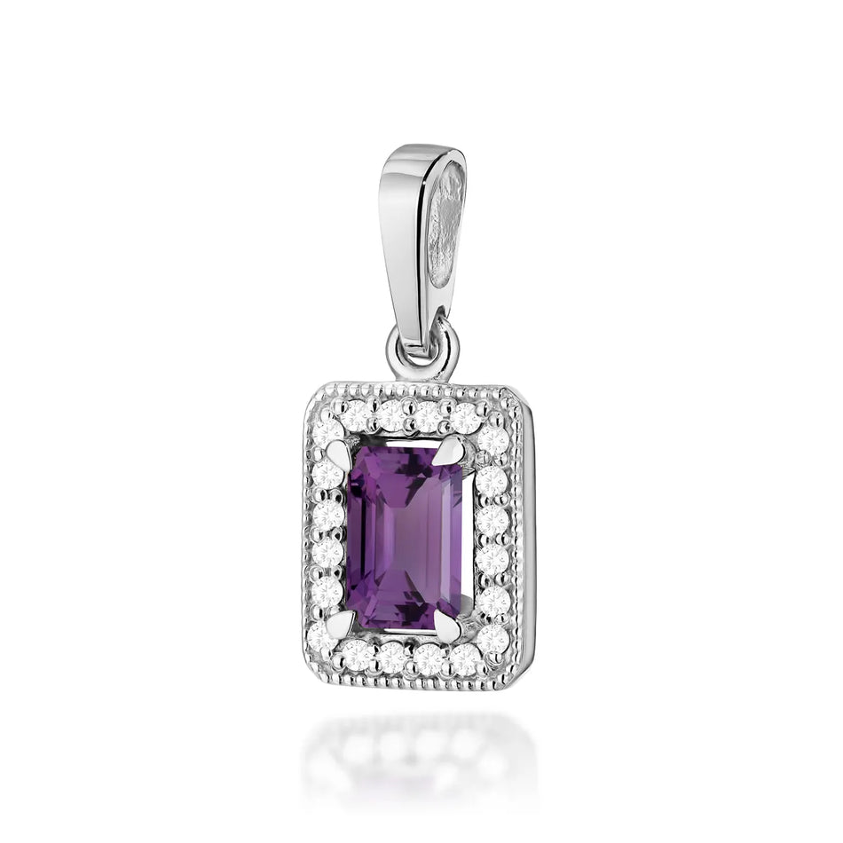 Gold Pendant with 0.50ct Amethyst and 0.10ct Diamonds