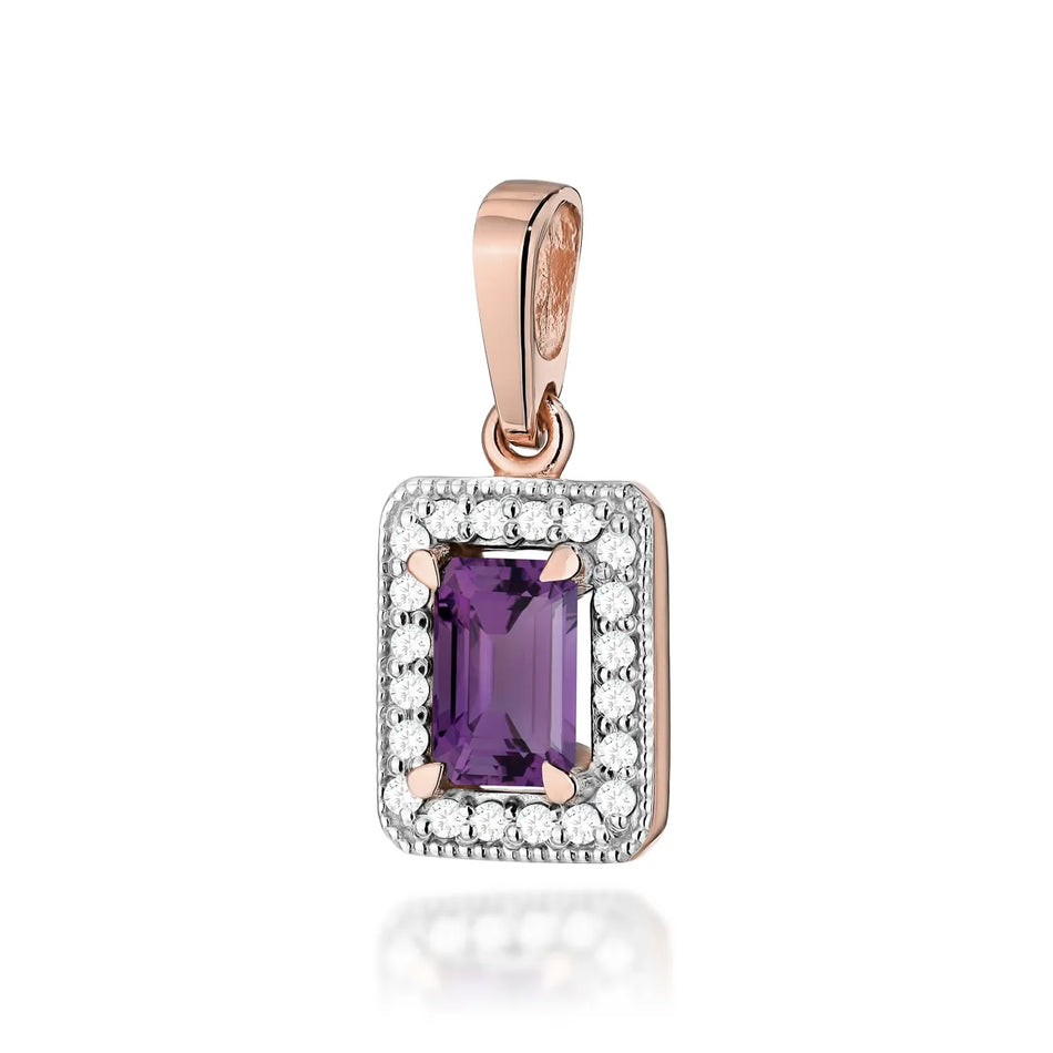 Gold Pendant with 0.50ct Amethyst and 0.10ct Diamonds