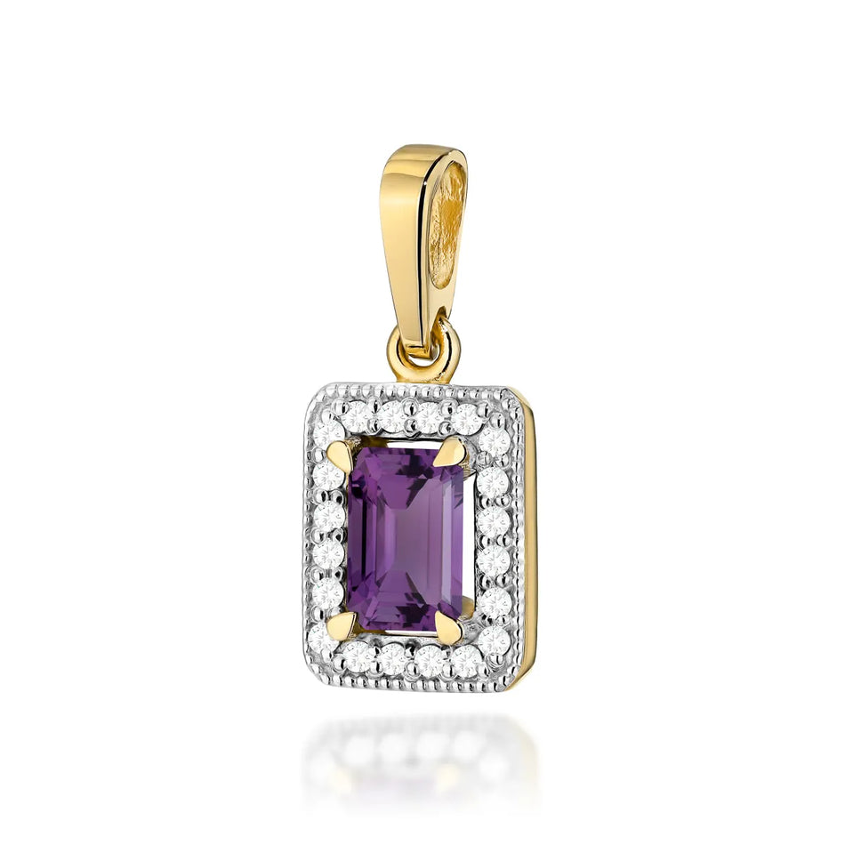 Gold Pendant with 0.50ct Amethyst and 0.10ct Diamonds