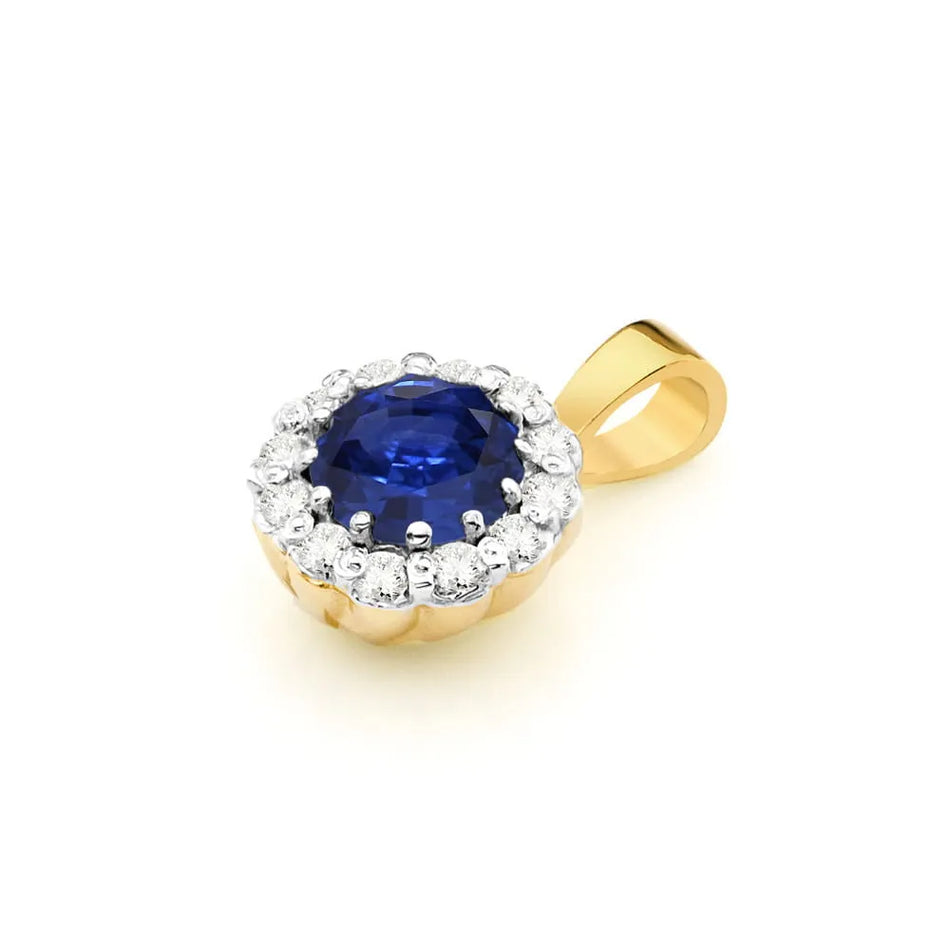 Gold Pendant with 0.50ct Sapphire and 0.103ct Diamonds