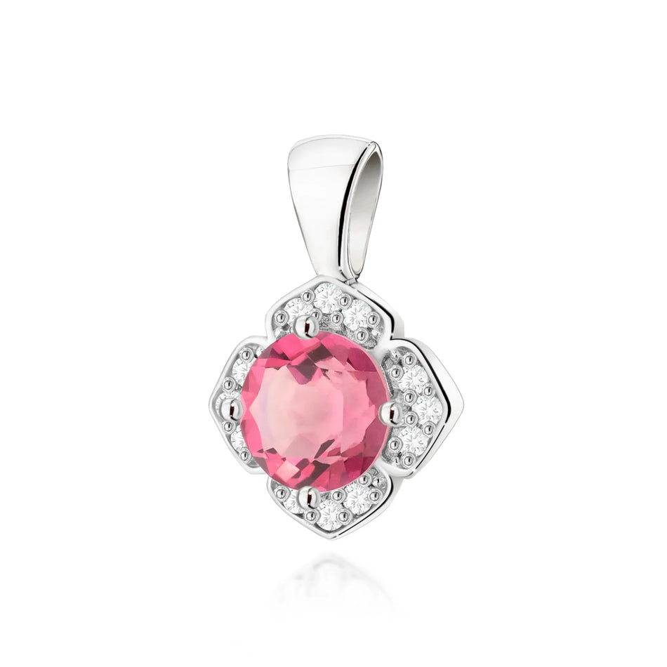 Gold Pendant with 0.60ct Pink topaz and 0.06ct Diamonds