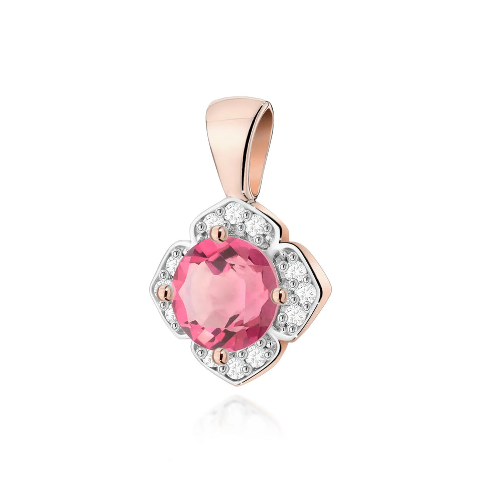 Gold Pendant with 0.60ct Pink topaz and 0.06ct Diamonds