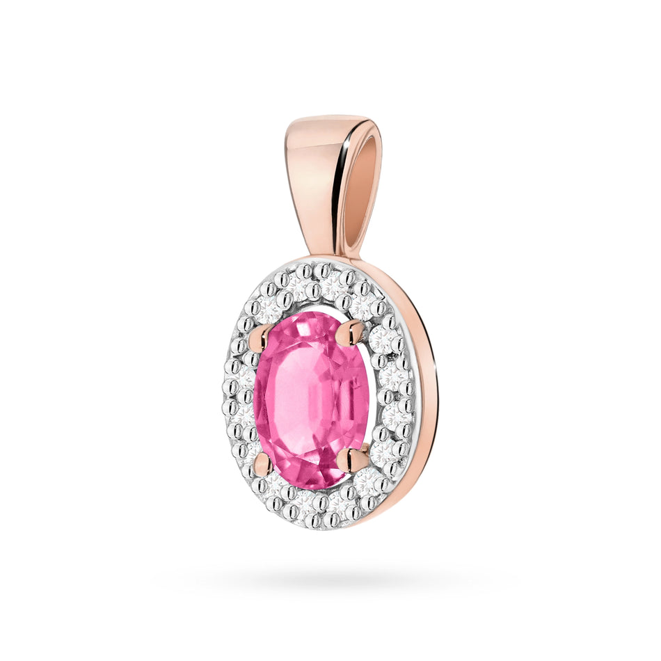Gold Pendant with 0.50ct Pink topaz and 0.08ct Diamonds