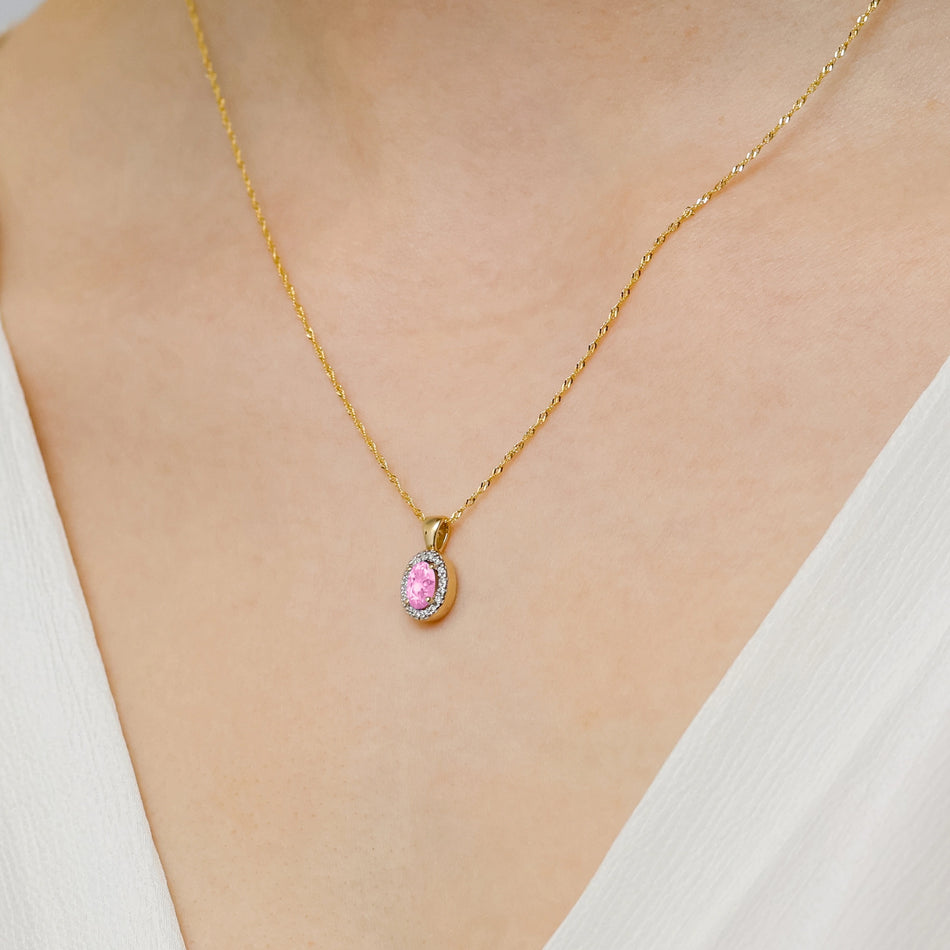 Gold Pendant with 0.45ct Pink Sapphire and 0.08ct Diamonds