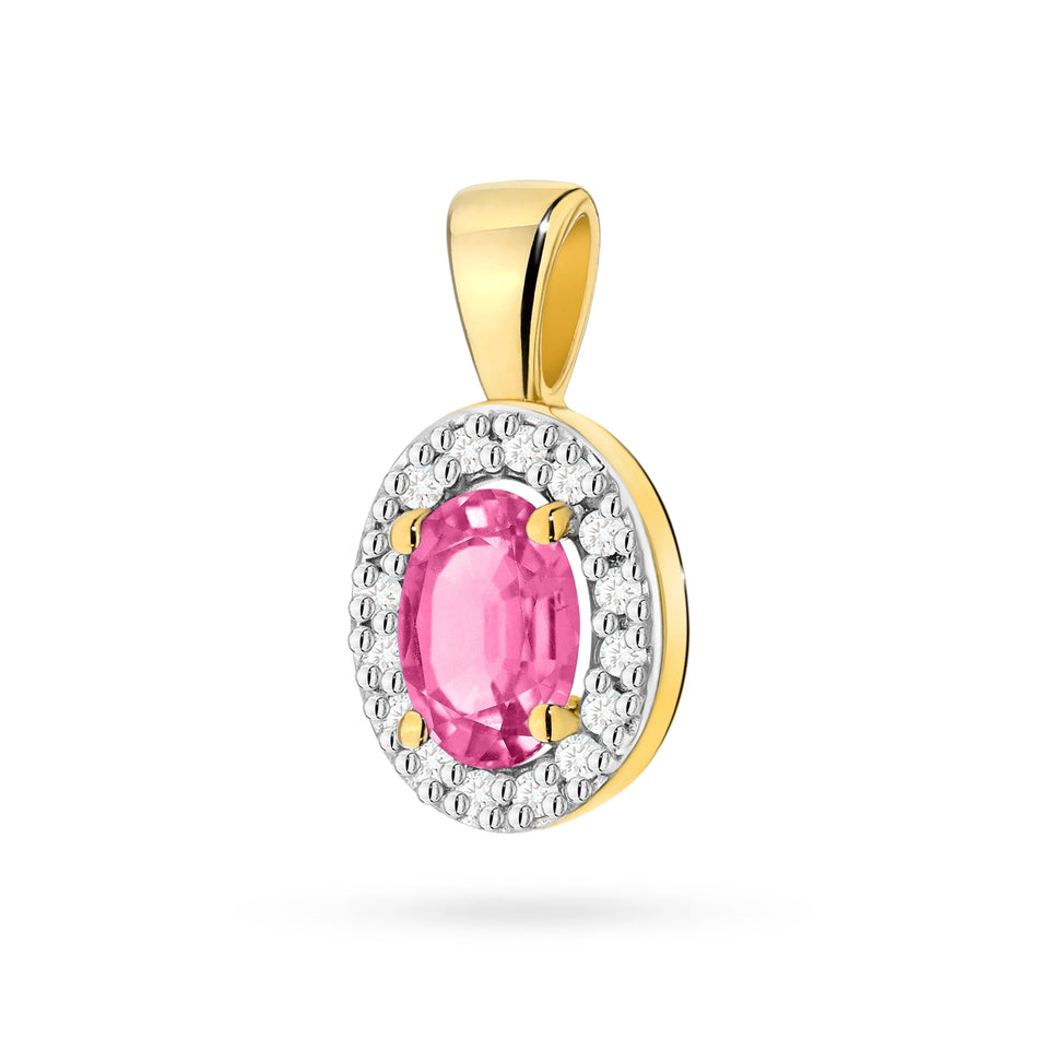 Gold Pendant with 0.50ct Pink topaz and 0.08ct Diamonds