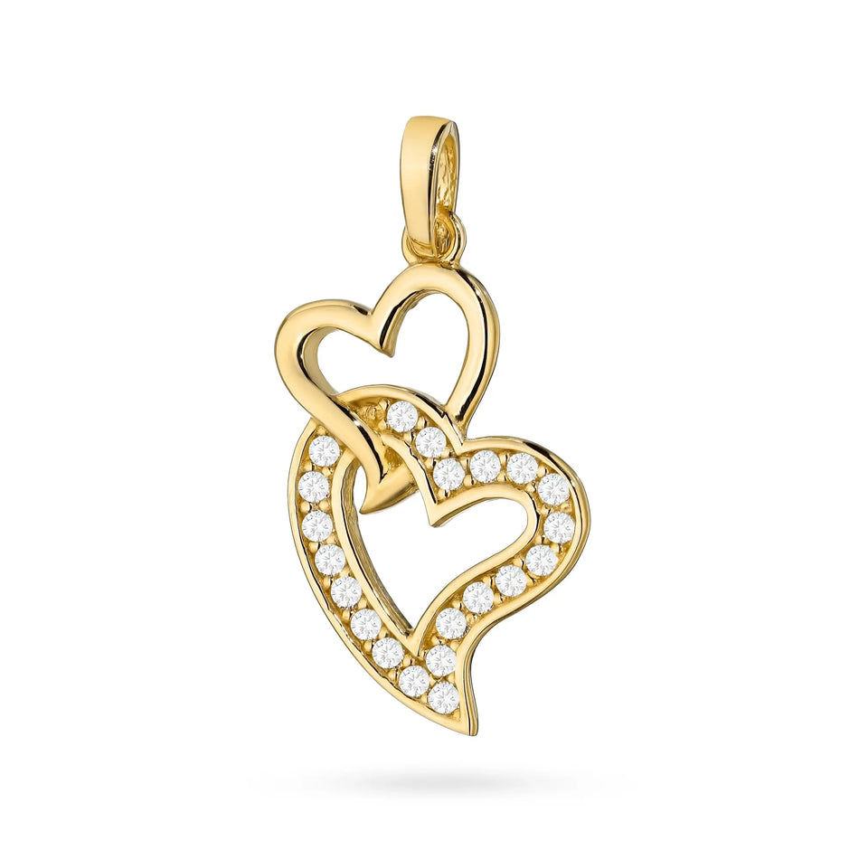 Gold Pendant with Zirconia Joined Hearts