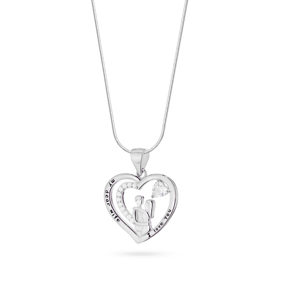 Strieborný náhrdelník s príveskom Milenci v srdci a kubickou zirkóniou