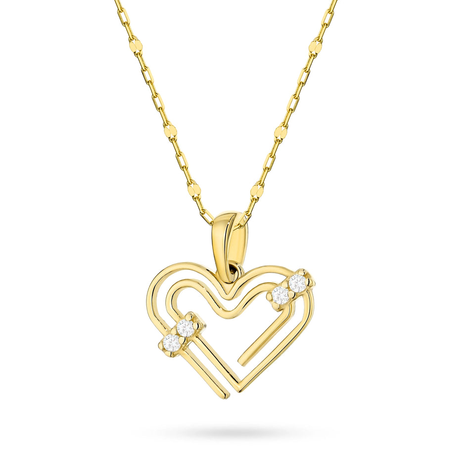 Zlatý náhrdelník s otvoreným príveskom v tvare srdca a kubickou zirkóniou