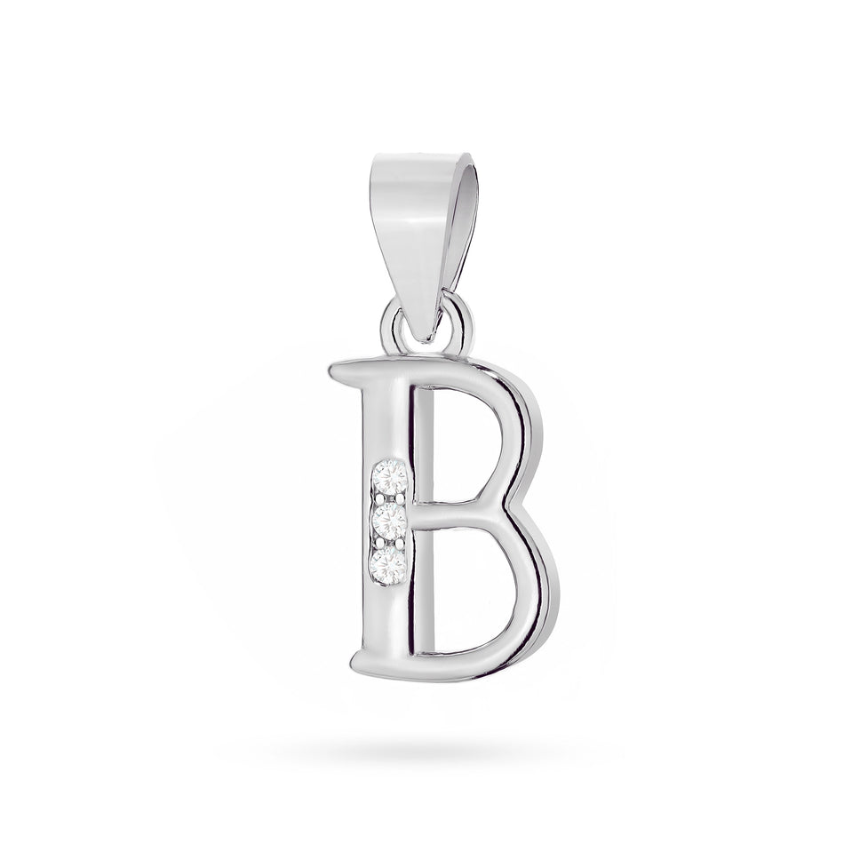 Silver Pendant with Zirconia Letter B