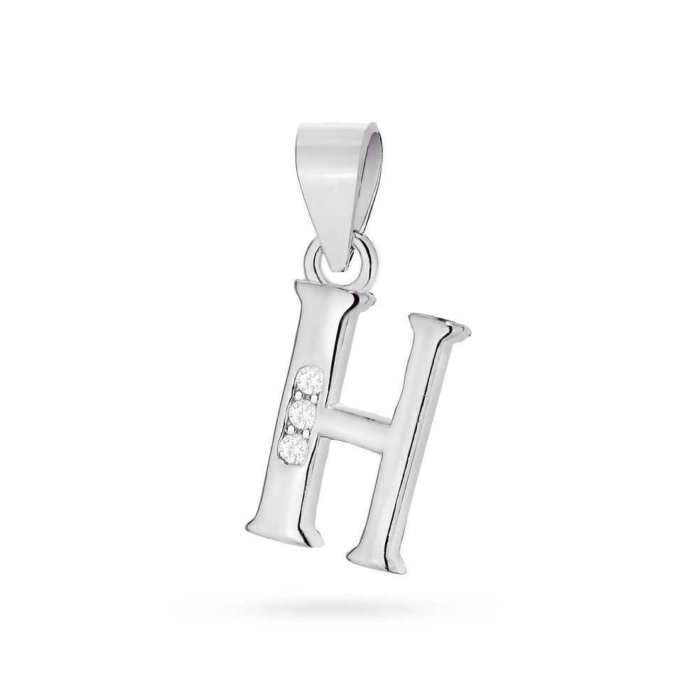 Silver Pendant with Zirconia Letter H
