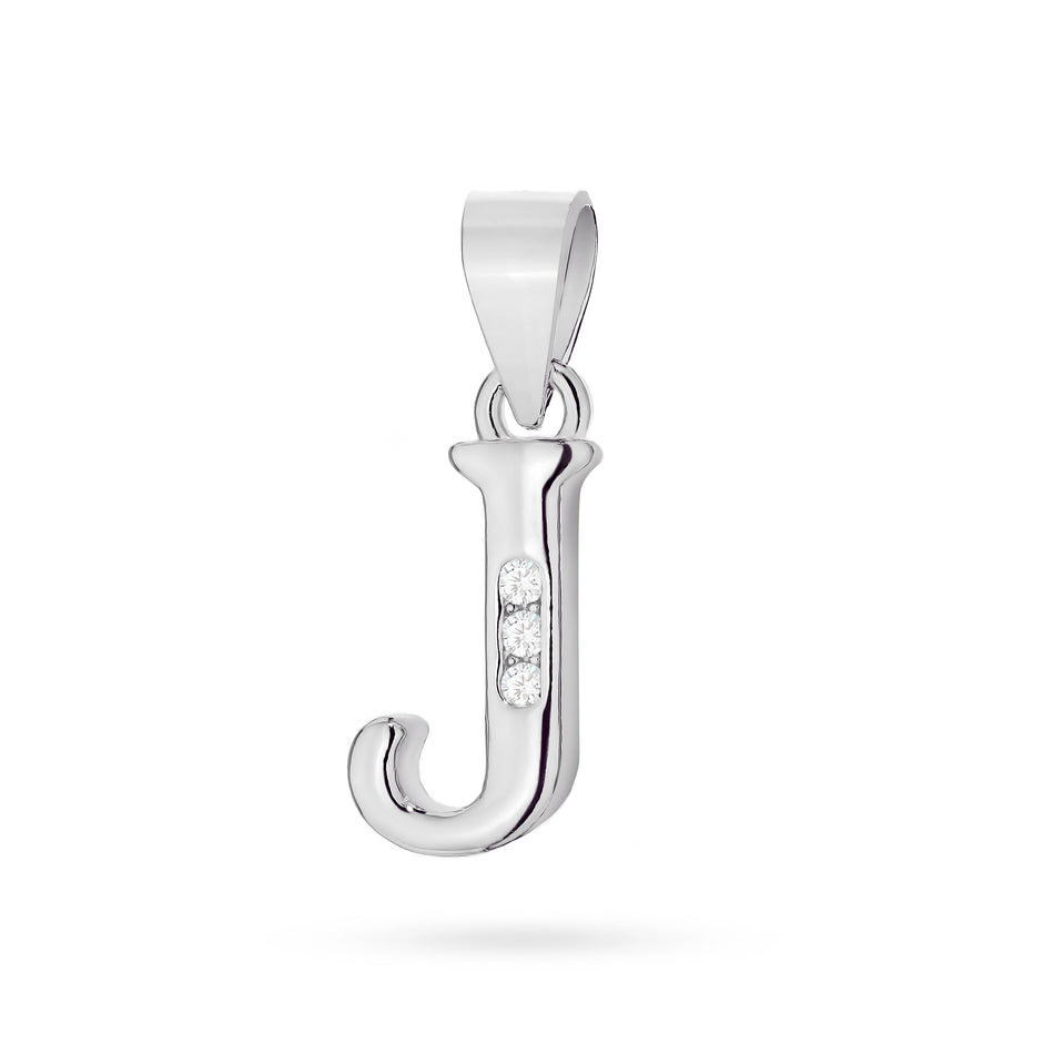 Silver Pendant with Zirconia Letter J