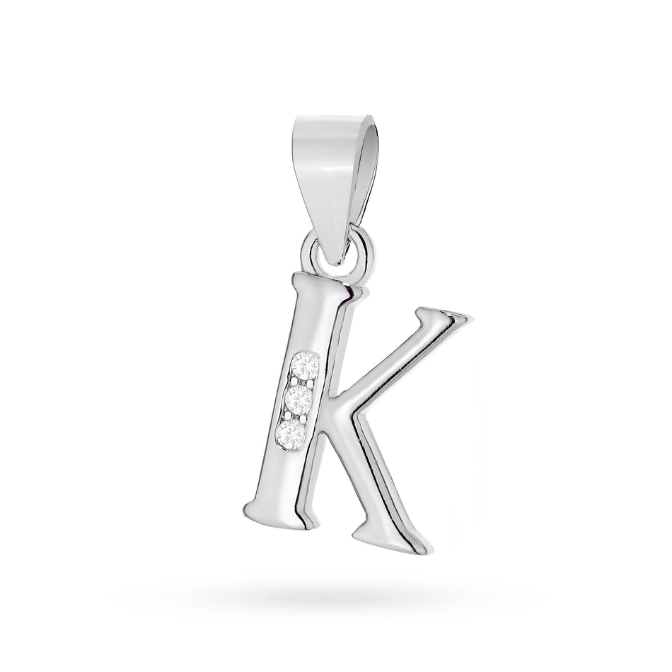 Silver Pendant with Zirconia Letter K