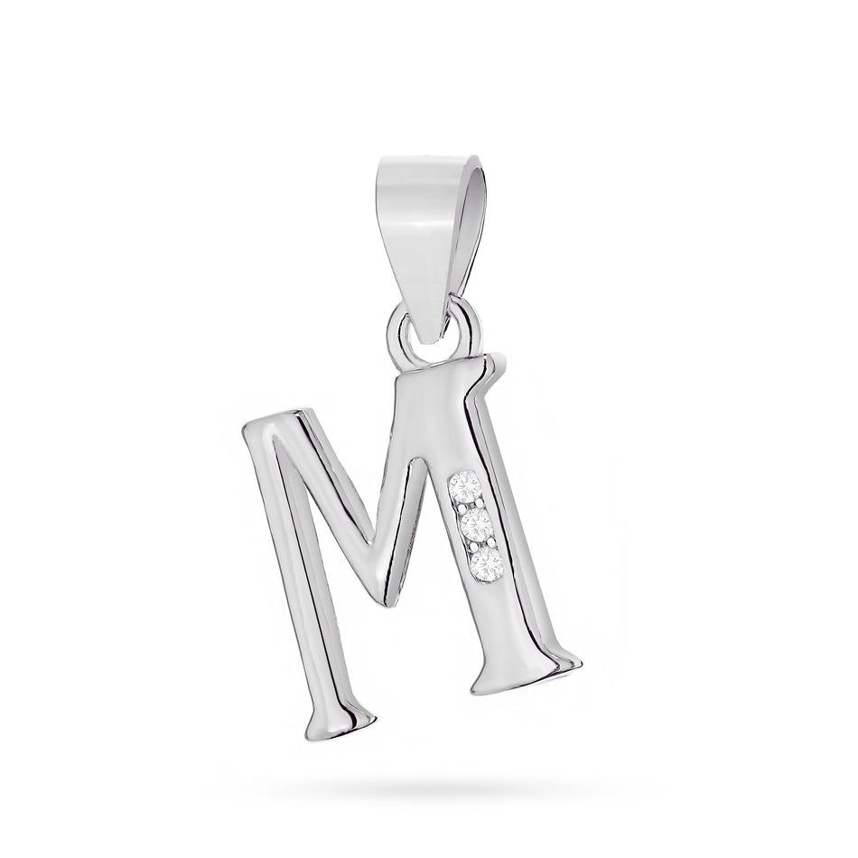 Silver Pendant with Zirconia Letter M