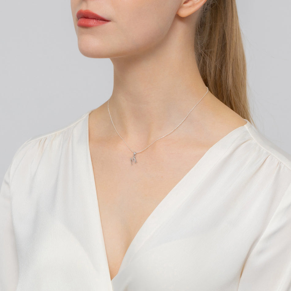 Silver Pendant with Zirconia Letter M