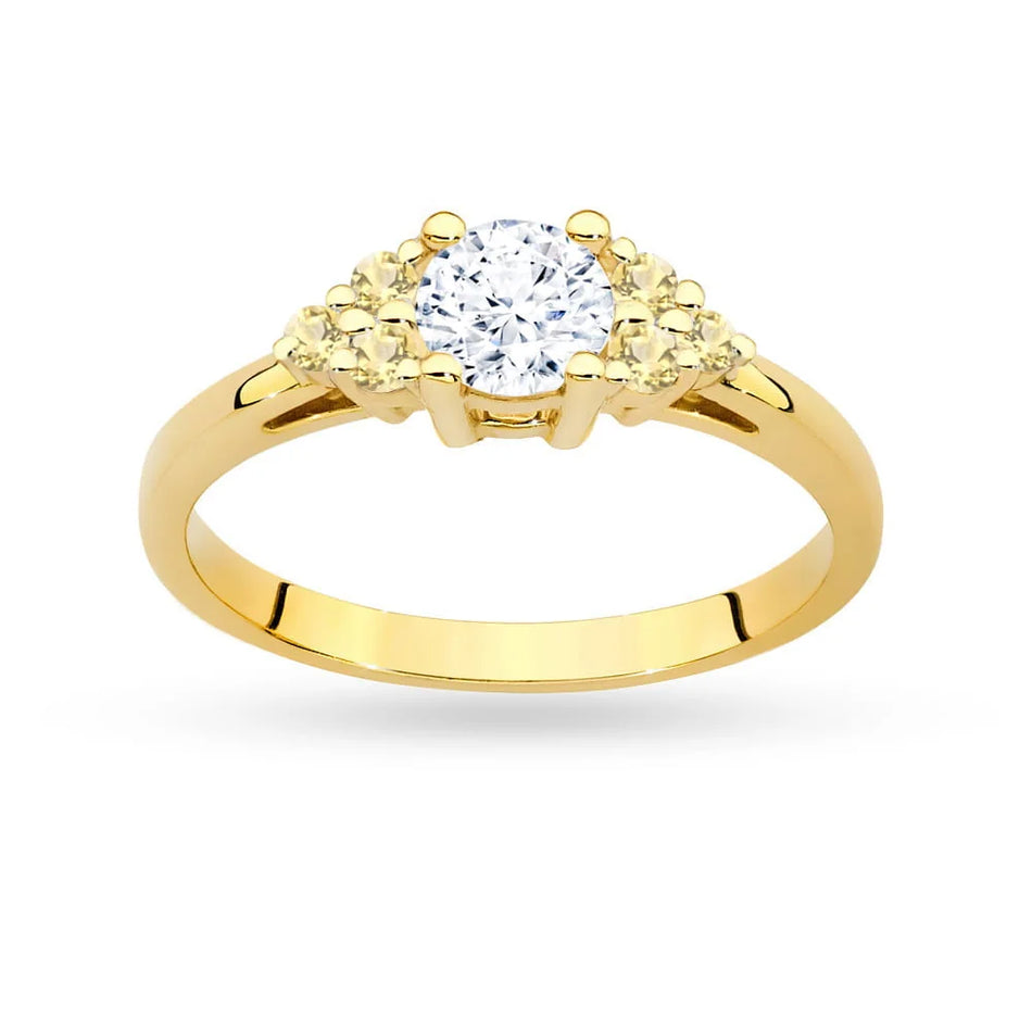 Gold Ring with 0,60ct White Sapphire and 6 Bronze Diamonds